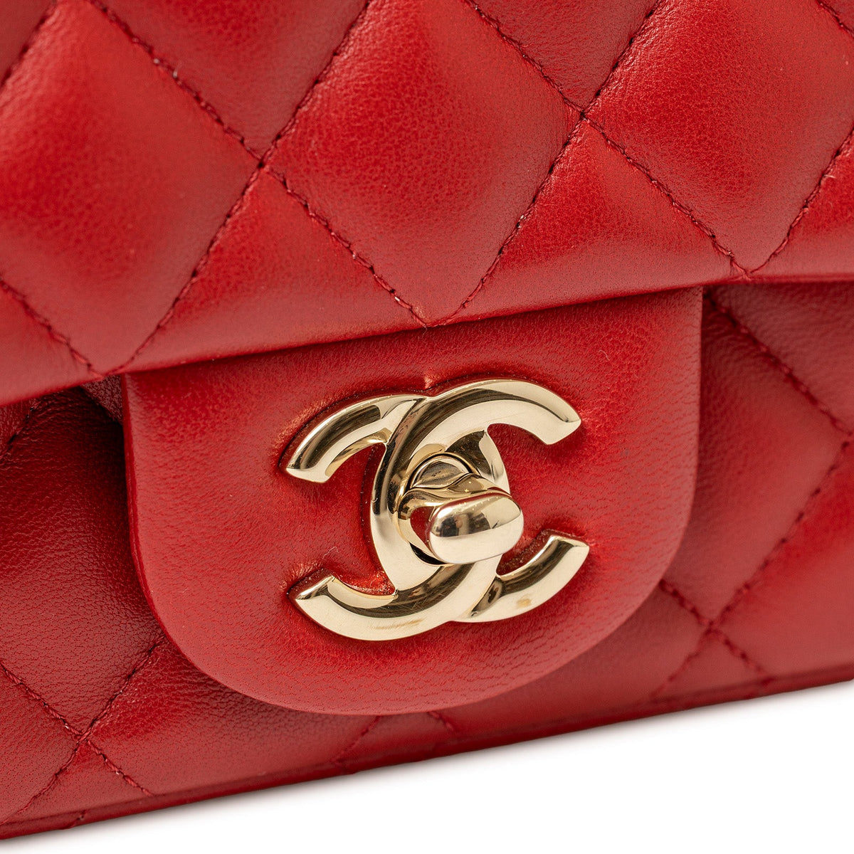 CHANEL MINI SQUARE CLASSIC FLAP BAG RED LAMBSKIN GOLD HARDWARE