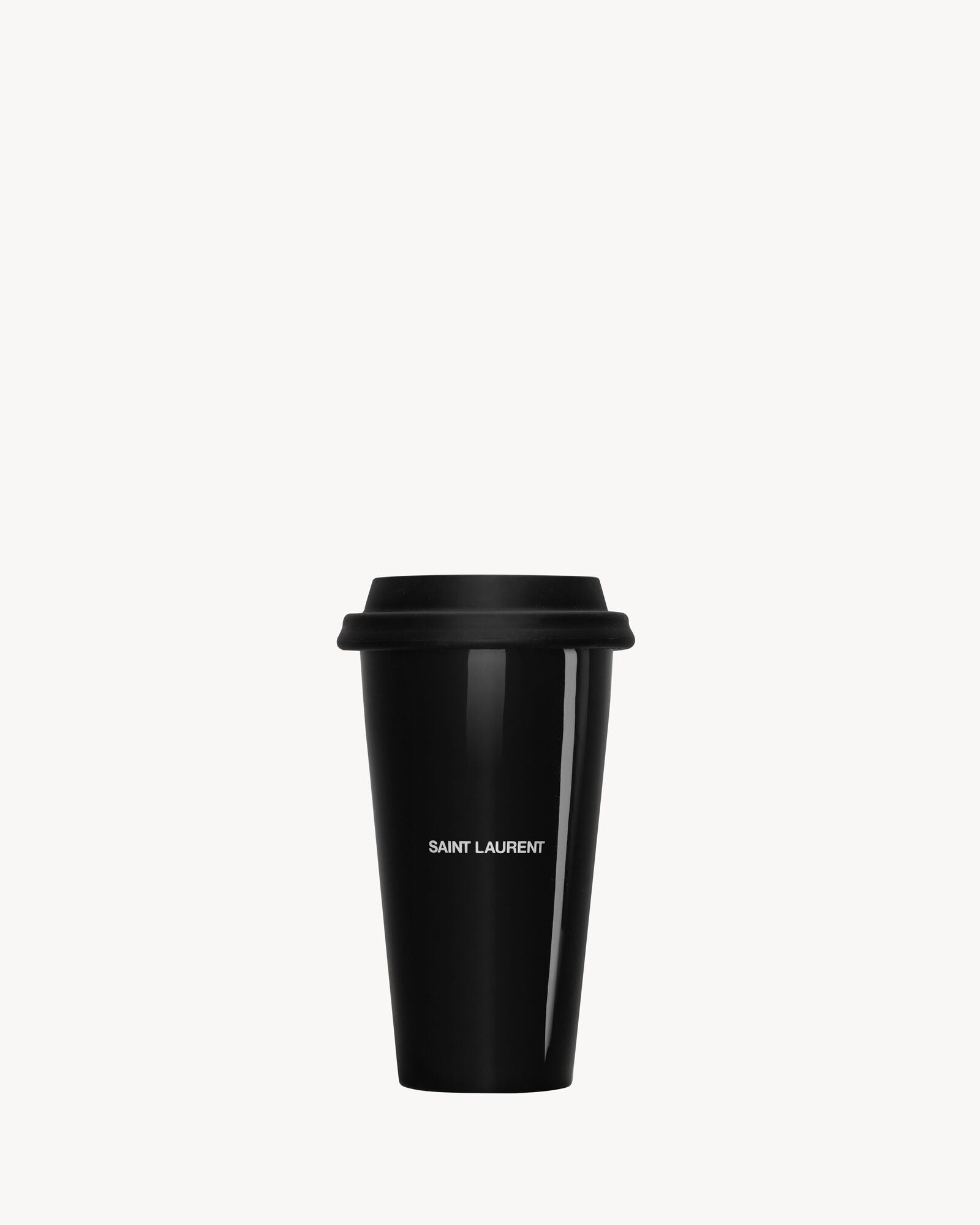 Authentic Saint Laurent Black Ceramic Travel Tumbler with Lid