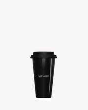 Authentic Saint Laurent Black Ceramic Travel Tumbler with Lid