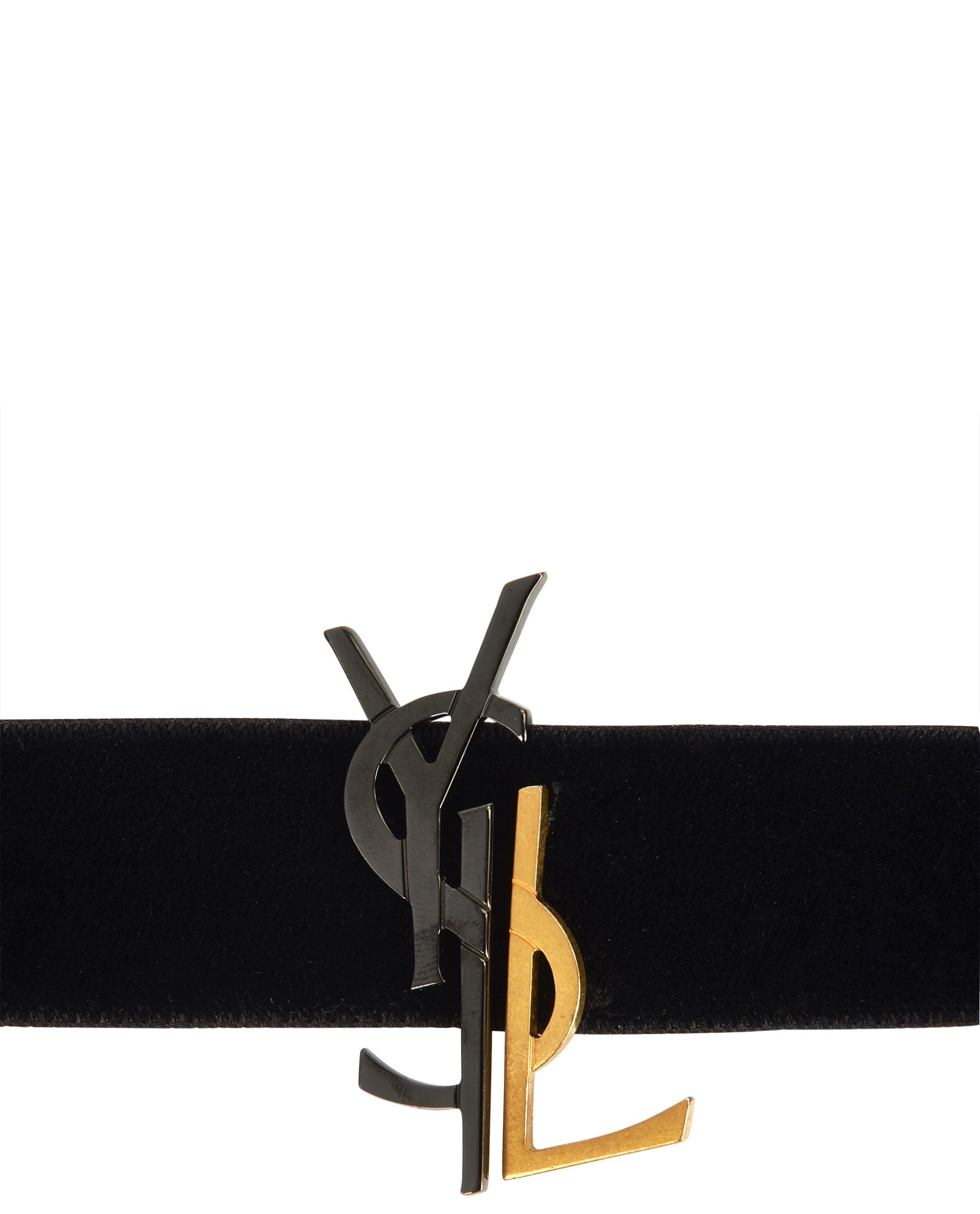 SAINT LAURENT YSL MONOGRAM VELVET CHOCKER. BLACK & GOLG HARDWARE