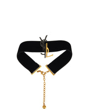 SAINT LAURENT YSL MONOGRAM VELVET CHOCKER. BLACK & GOLG HARDWARE