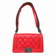 CHANEL Boy Flap Medium Bag – Red Quilted Lambskin with Ruthenium Hardware