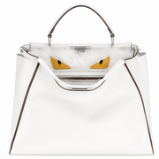 FENDI White Leather Peekaboo Large fur Tote Bag