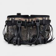 Burberry Prorsum Studded Nova Check Buckle Tote Bag – Black Leather & Canvas