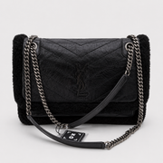 YSL SAINT LAURENT Black Shearling Calfskin Medium Niki Bag