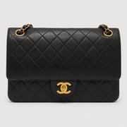 CHANEL MATELASSE TURN LOCK DOUBLE FLAP BLK ON BLCK GOLD HARDWARE