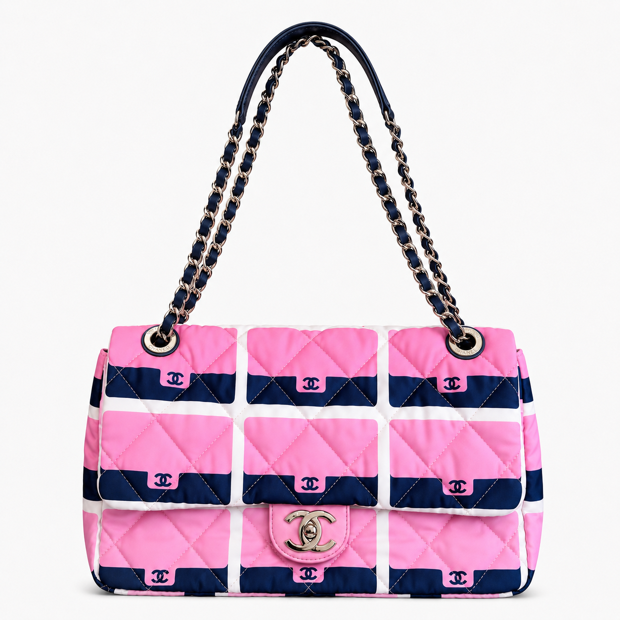 CHANEL Pink Quilted Printed Satin Flap Shoulder Bag – Limited Edition