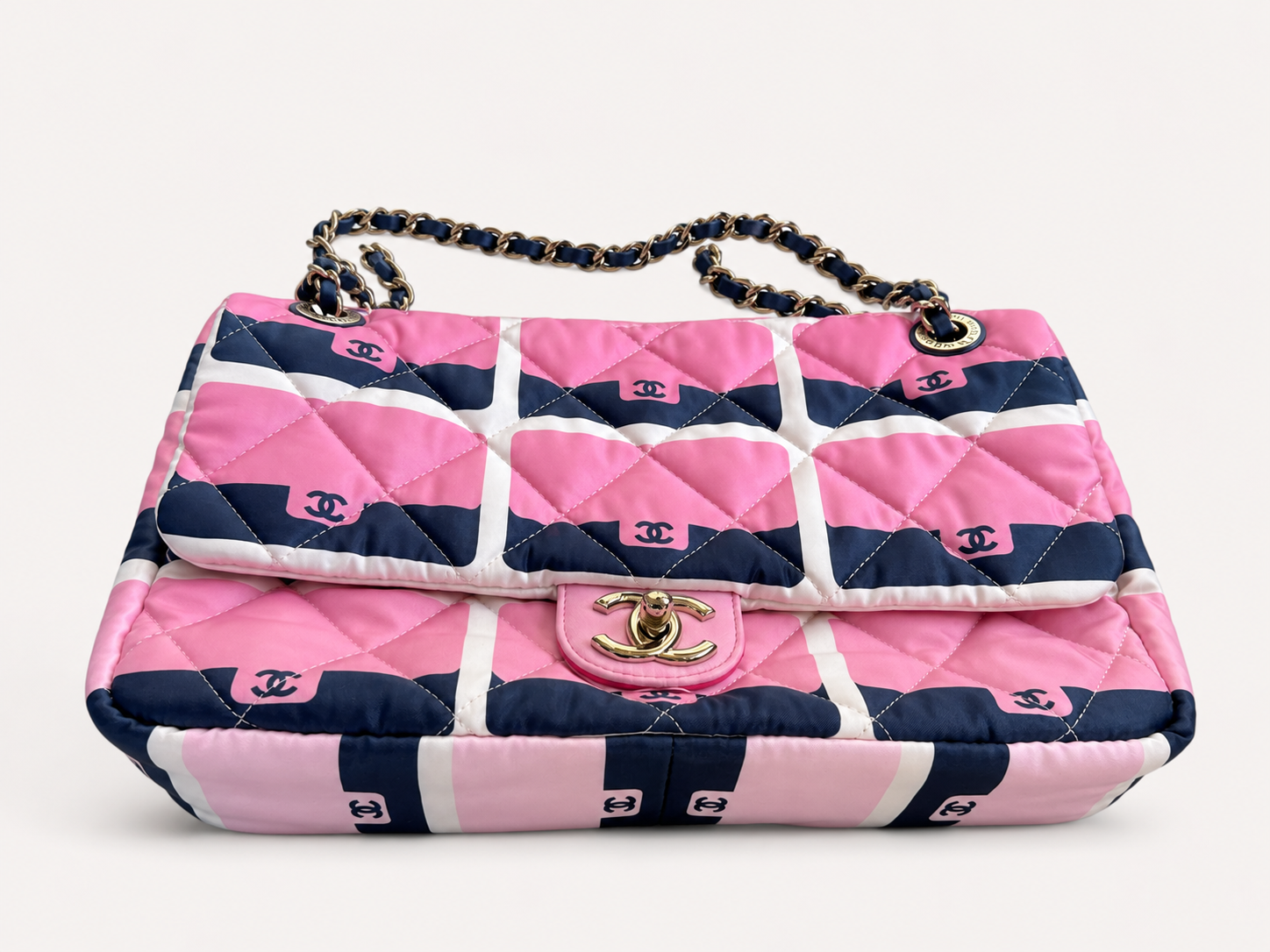CHANEL Pink Quilted Printed Satin Flap Shoulder Bag – Limited Edition