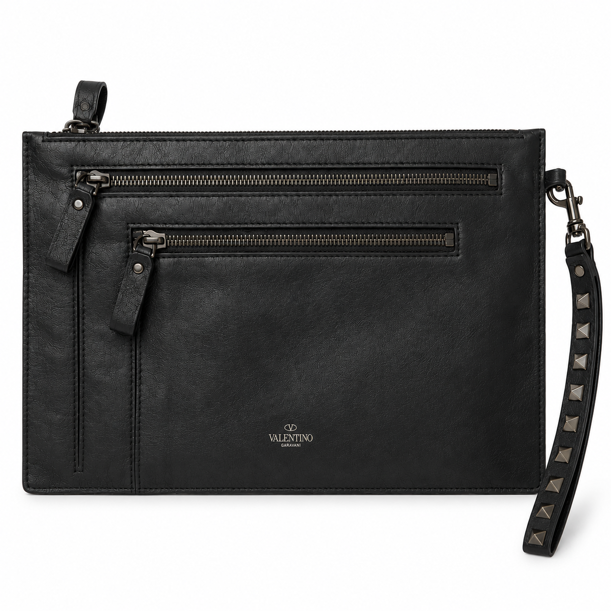 Valentino Garavani Multi-Zip Leather Pouch/Document Clutch Authentic
