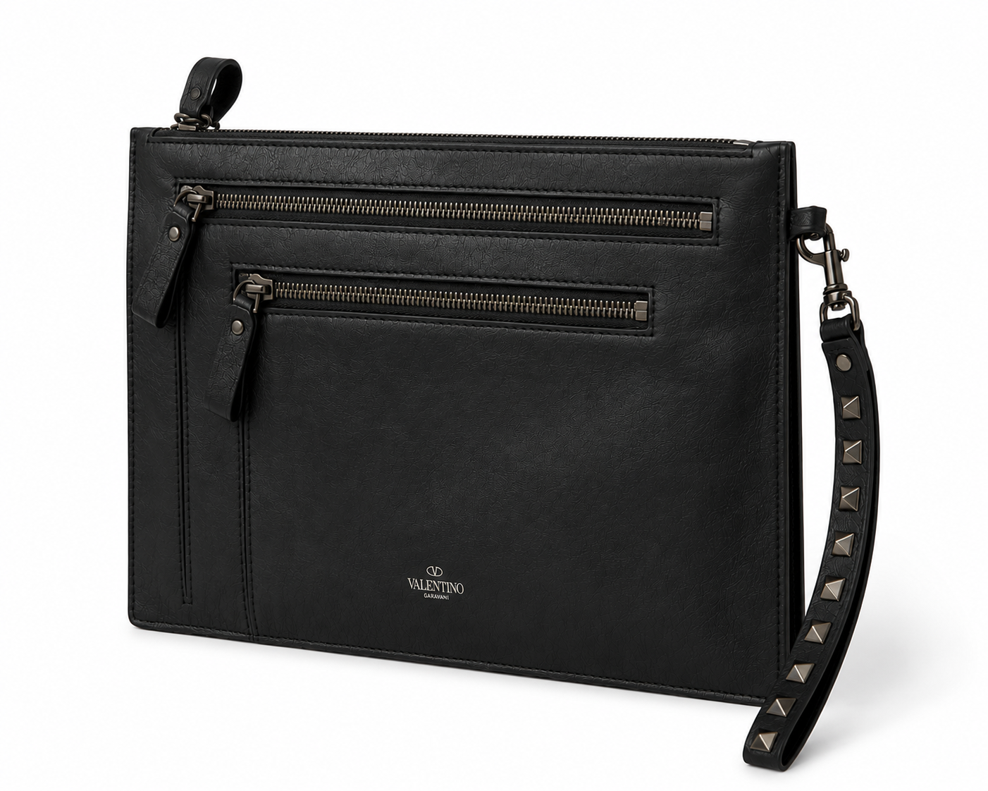 Valentino Garavani Multi-Zip Leather Pouch/Document Clutch Authentic