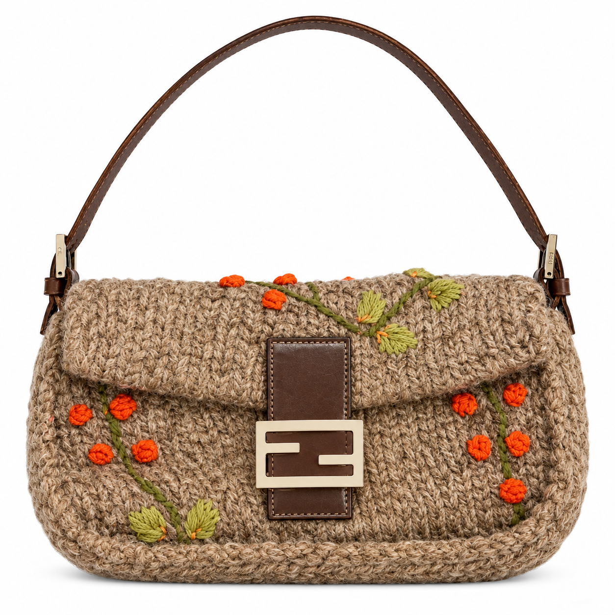 FENDI VINTAGE CROCHET KNIT FLORAL BAGUETTE