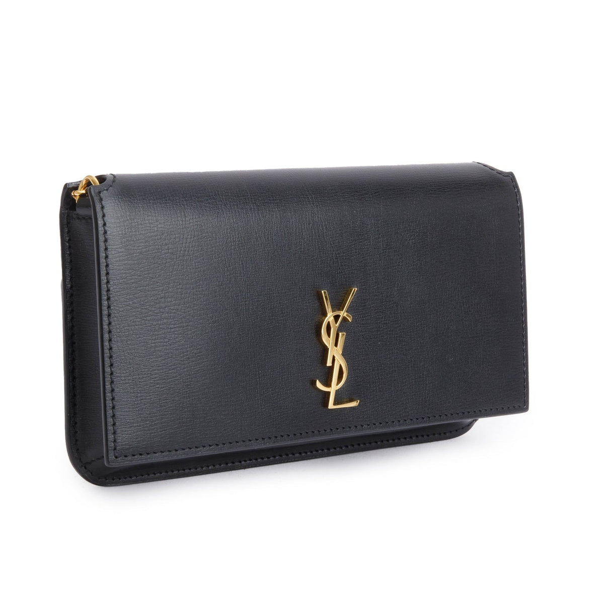 Saint Laurent Black Smooth Leather Cassandre Phone Holder Bag