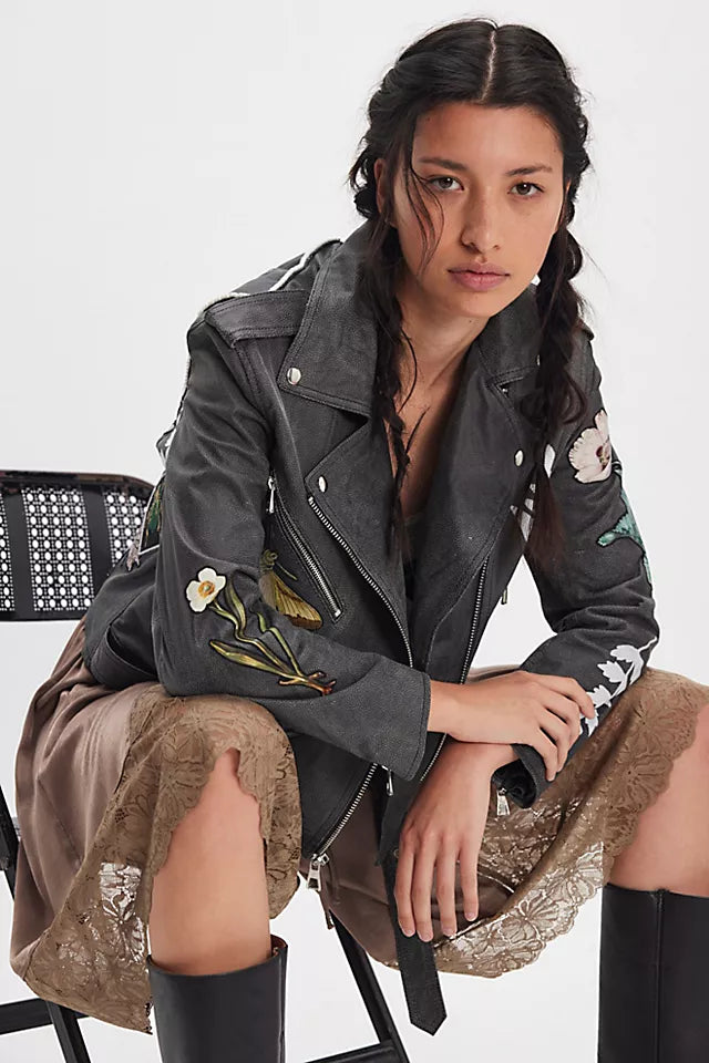 FREE PEOPLE, NEW,Stunning Leather embellished Moto Jacket
