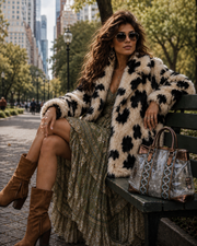 Free People Jade Spotted Faux Fur Coat | Black & Cream | Medium