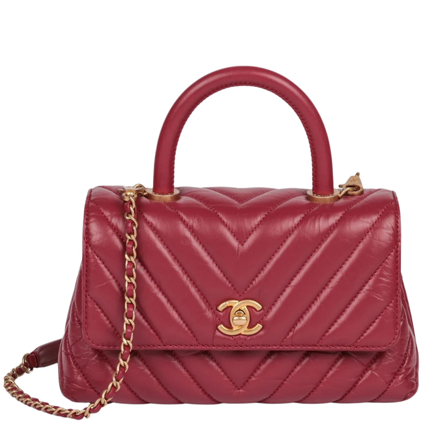 CHANEL Chevron Quilted Leather Mini Coco Handle Flap bag