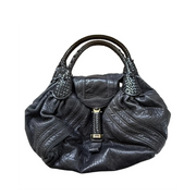Fendi Spy Bag – Black Pebbled Leather with Woven Handles