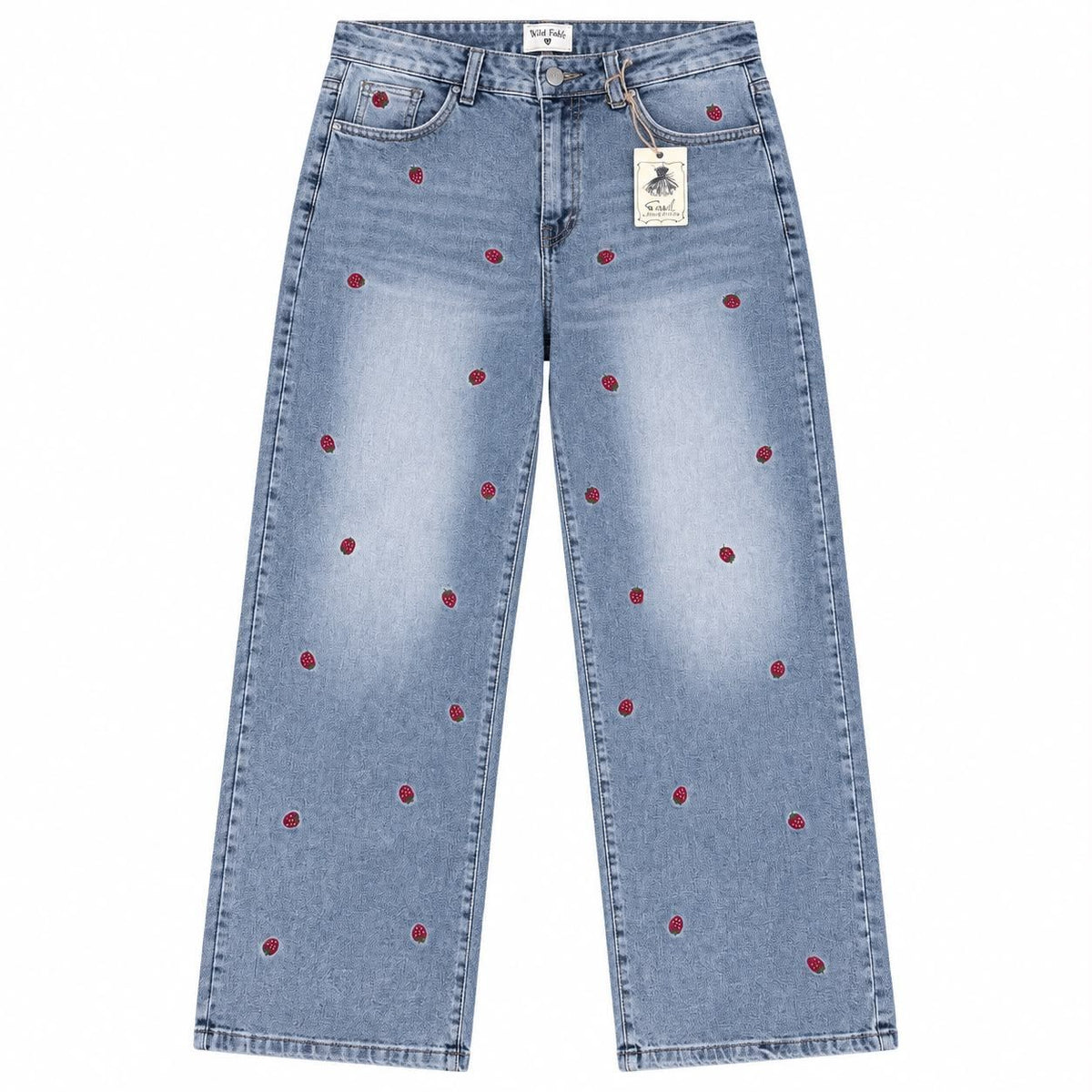 Easel Cherry Printed Denim Wide Leg Jeans!