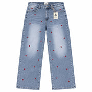 Easel Cherry Printed Denim Wide Leg Jeans!