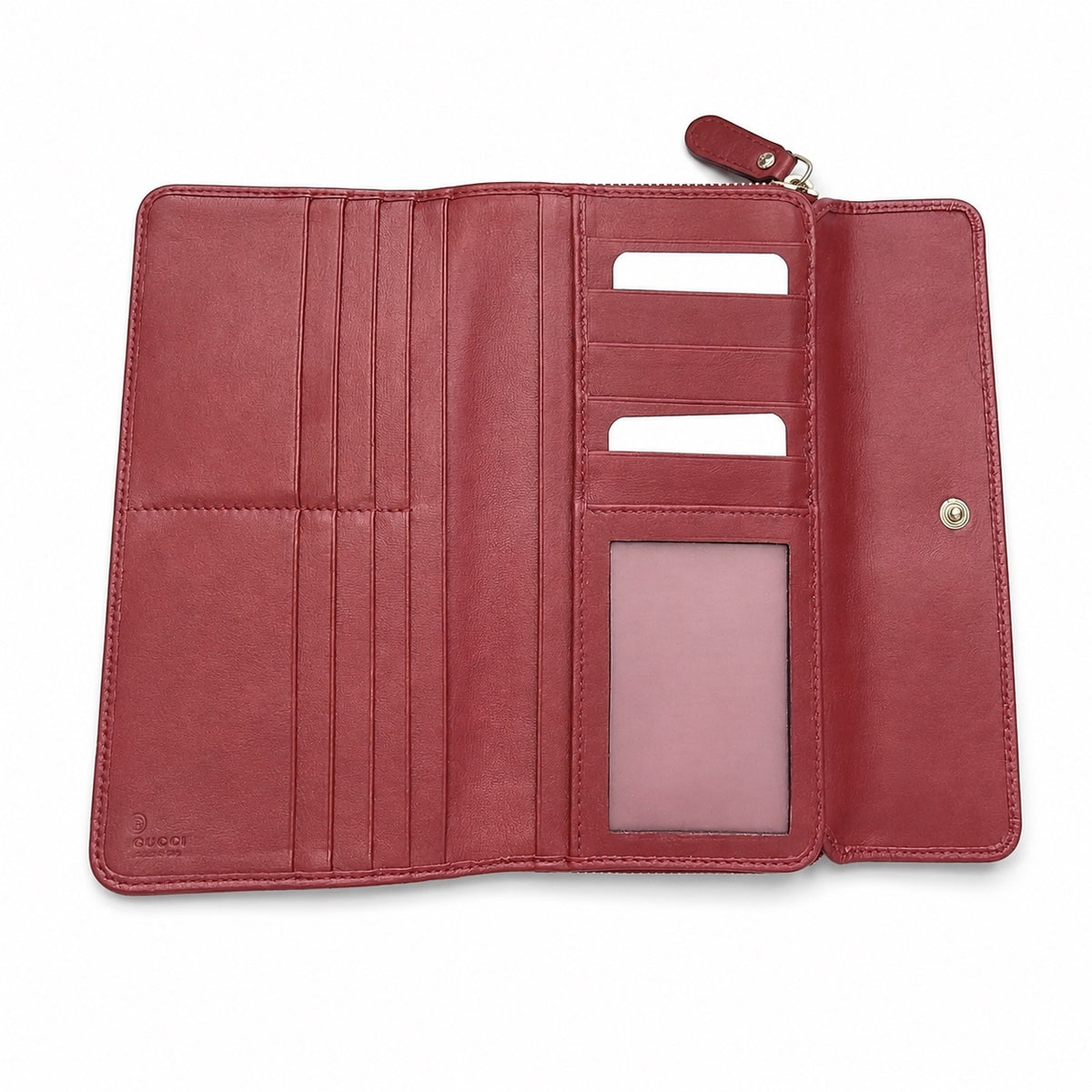 Christian Dior Black and Red Leather Trifold Wallet with Gold Button Closure
