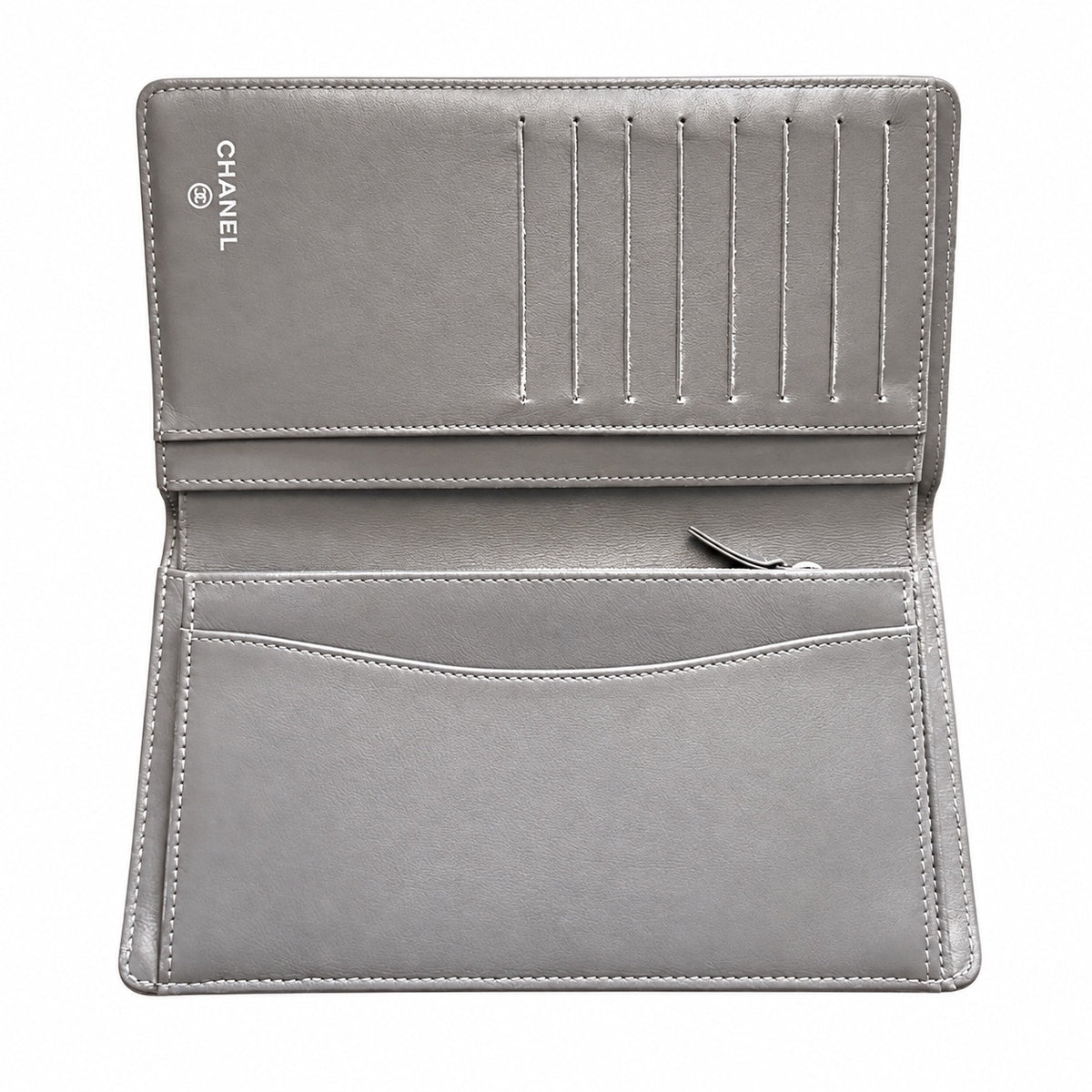 Chanel Taupe quilted patent leather wallet