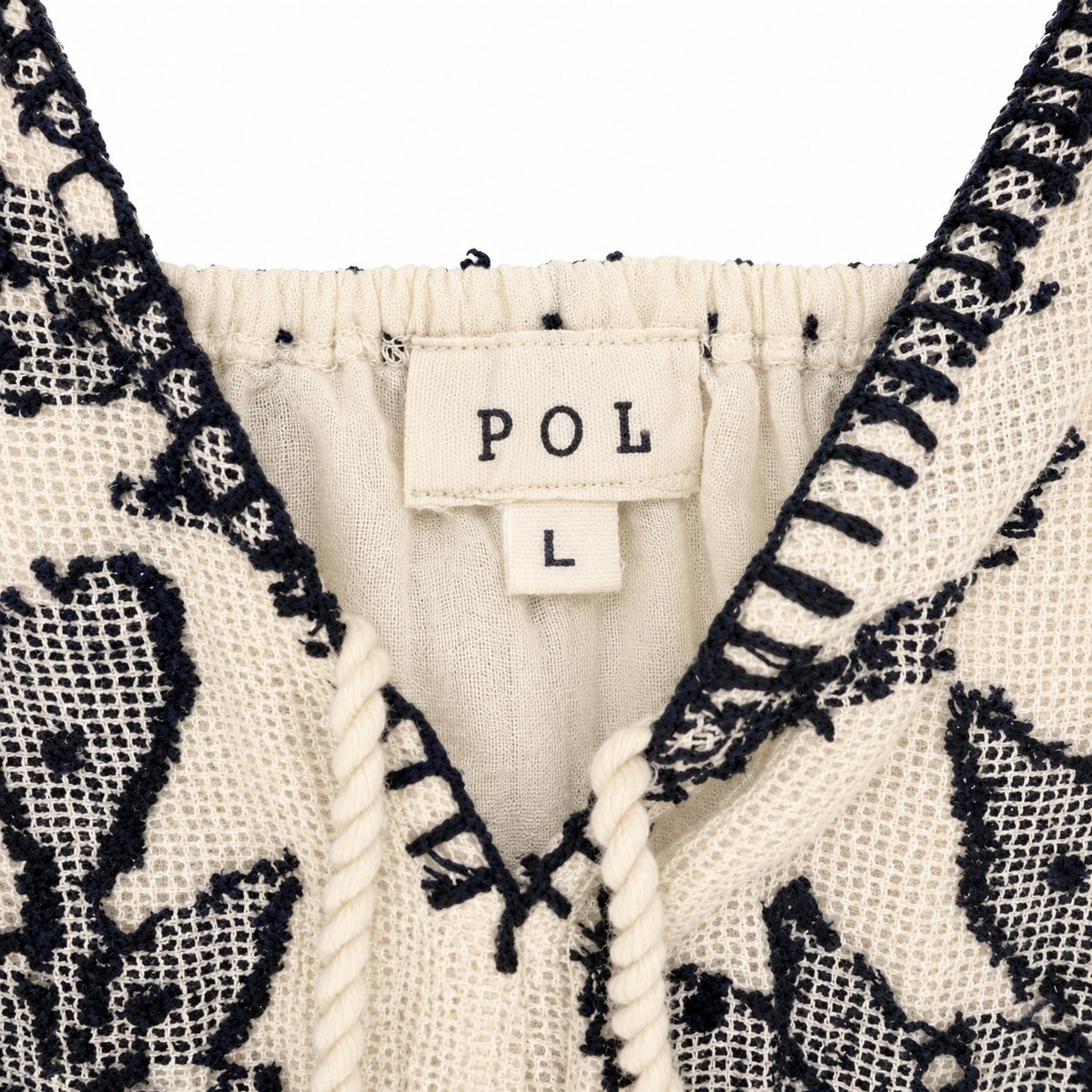 POL Women's Size Large Cream and Black Floral Embroidered Maxi Dress with Spaghetti Straps