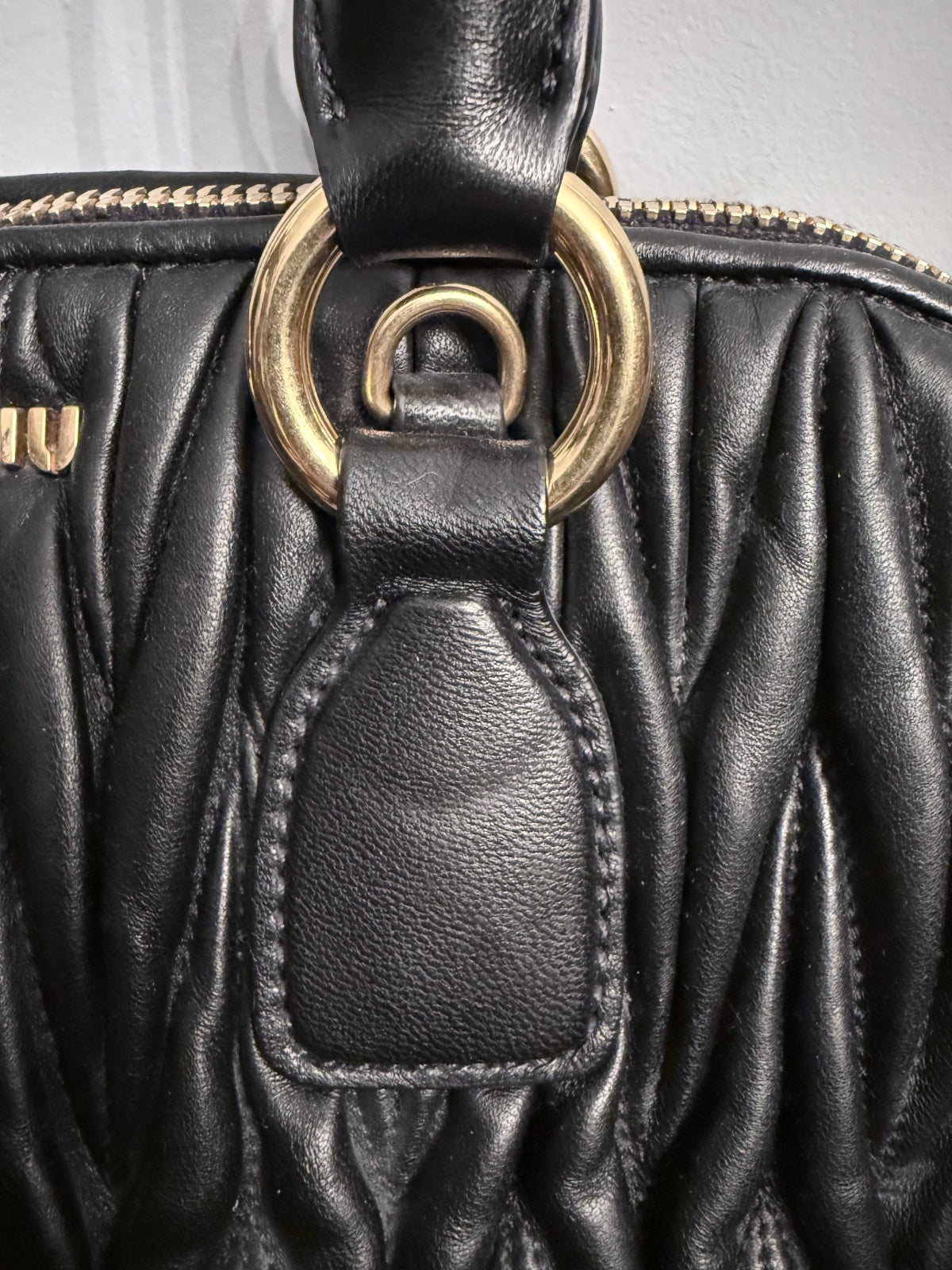 Miu Miu Black Quilted Leather Handbag with Gold Hardware