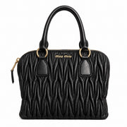 Miu Miu Black Quilted Leather Handbag with Gold Hardware