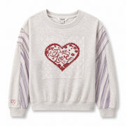 Maeve Women's Grey True Love Heart Embroidered Sweatshirt with Striped Sleeves, Size S