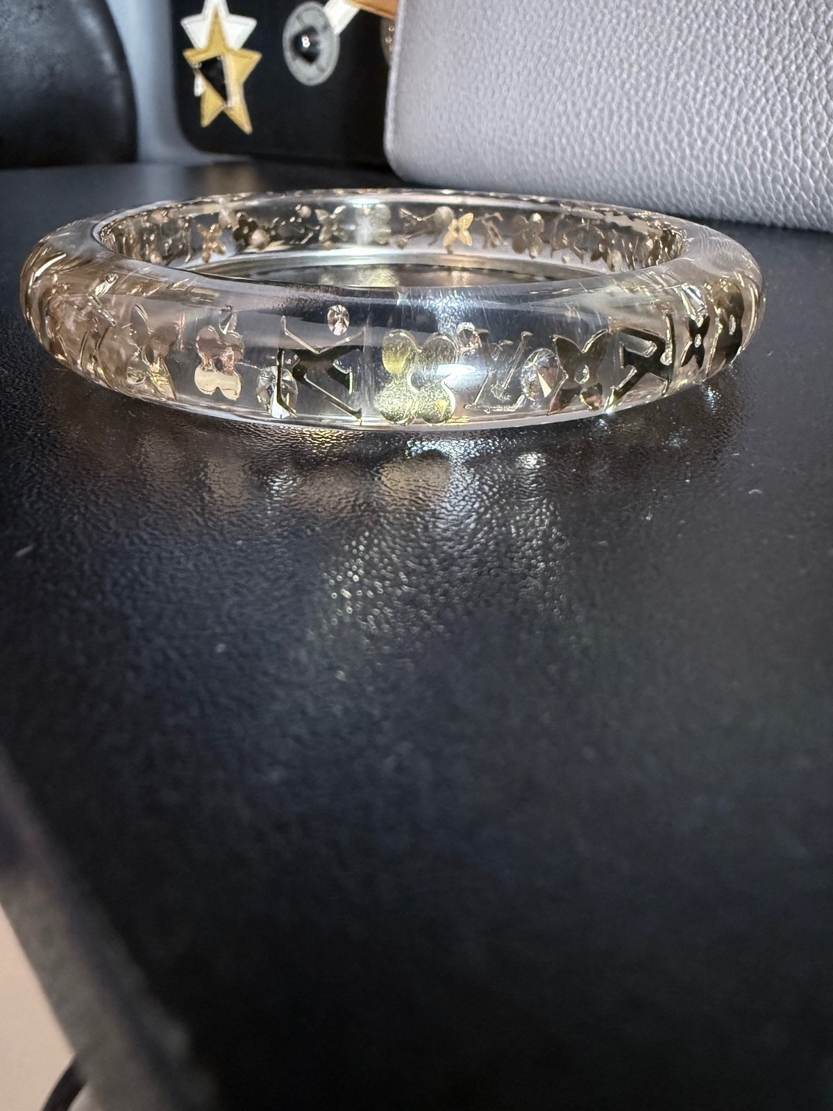 Louis Vuitton Clear Resin Gold Tone Monogram Inclusion Bangle Bracelet