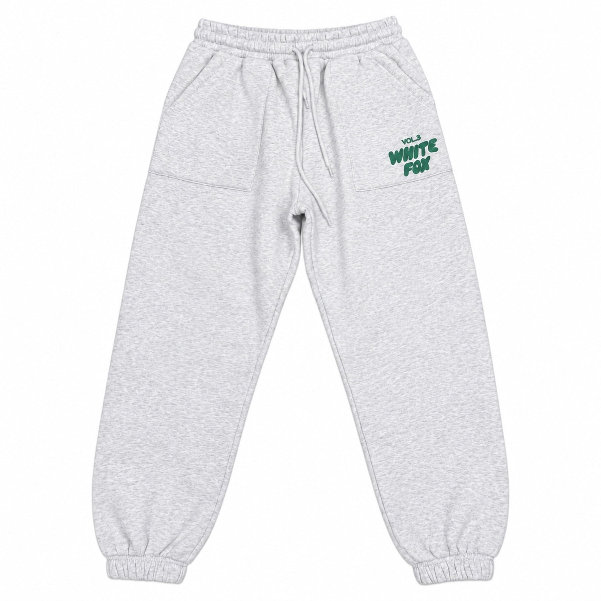 Vol.3 White Fox Grey Sweatpants with Elastic Waist and Cuffs