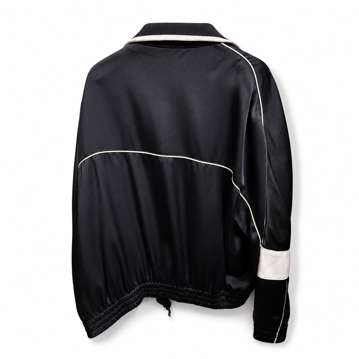 Saint Laurent Paris Black Satin Track Jacket with White Piping and Size 48