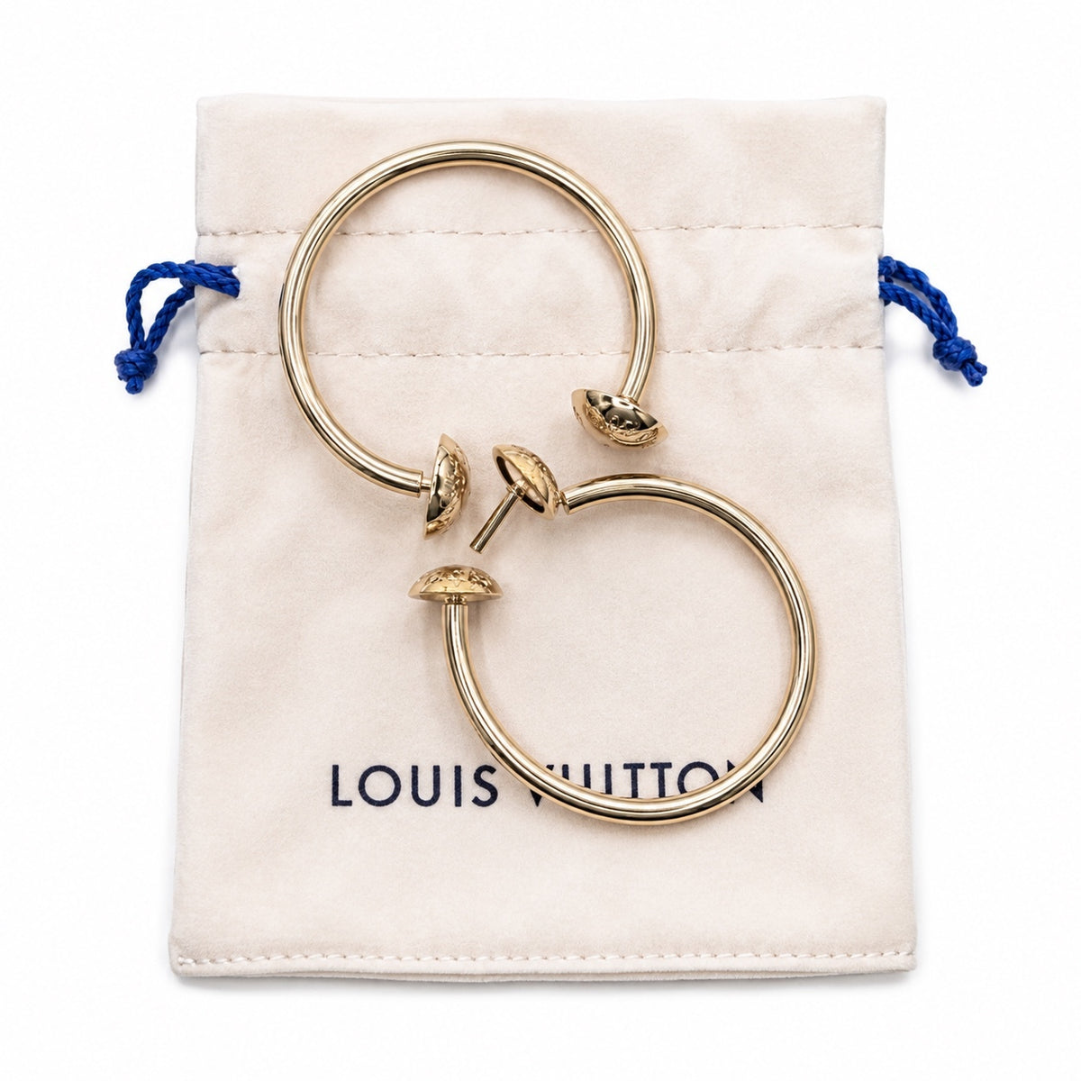 Louis Vuitton Gold Tone Creoles Earrings with Extra backing