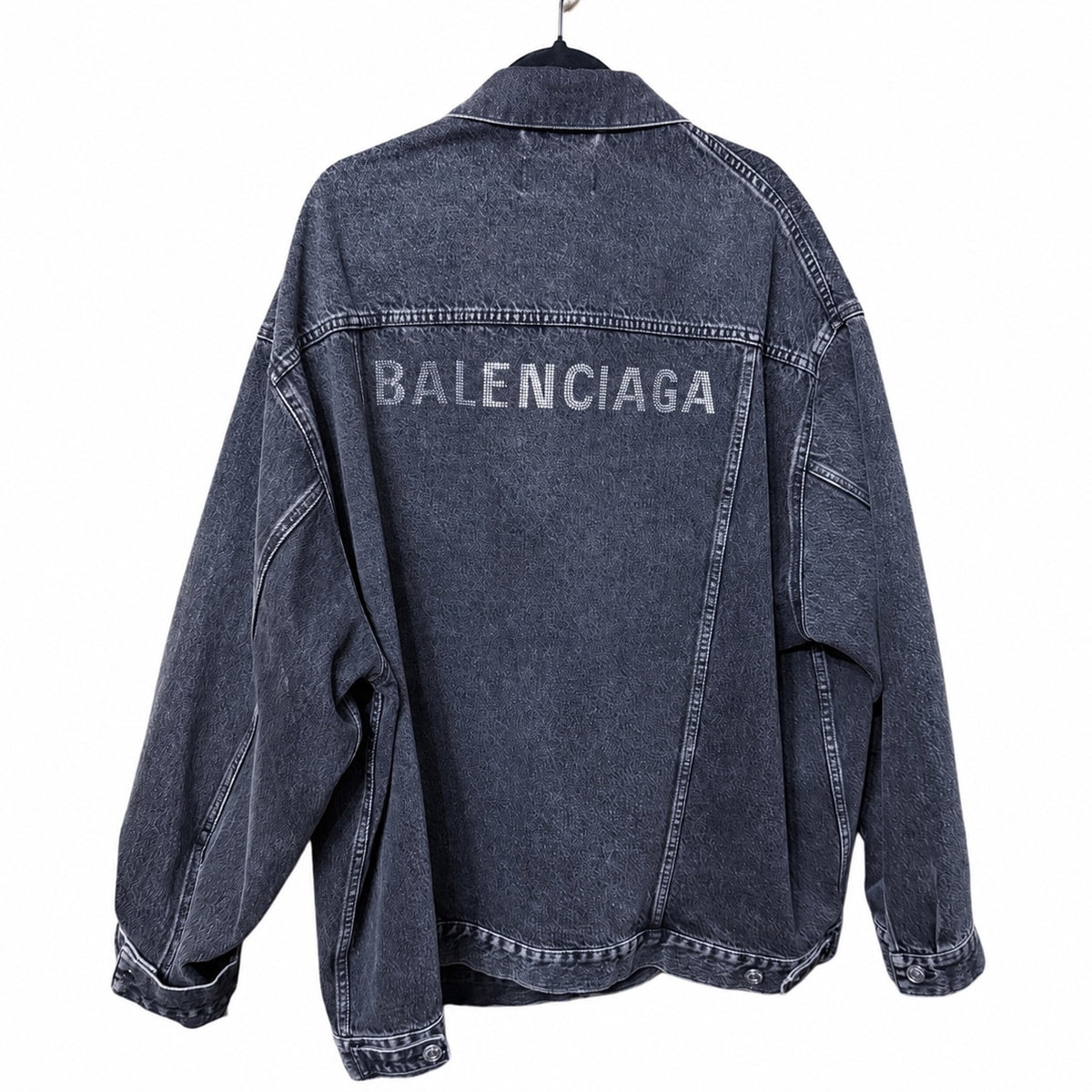Balenciaga Oversized Washed Black Denim Jacket with Logo Print
