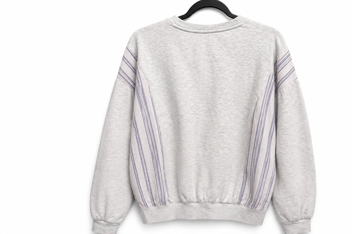 Maeve Women's Grey True Love Heart Embroidered Sweatshirt with Striped Sleeves, Size S