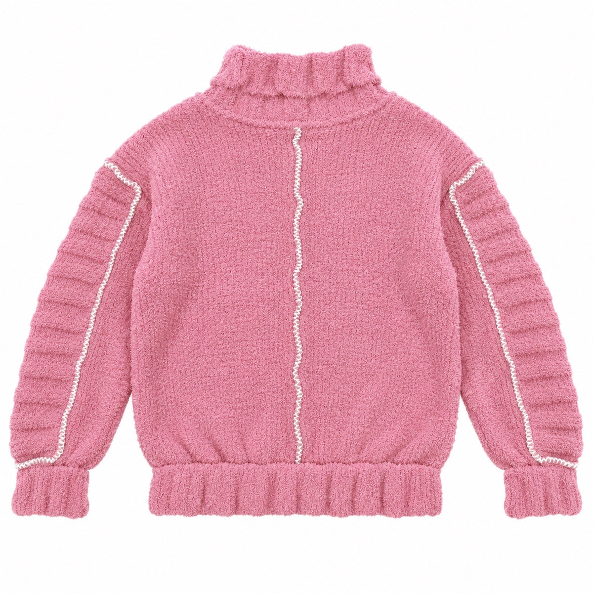 POL Berber Knit Sweater with Flower Print in Coral