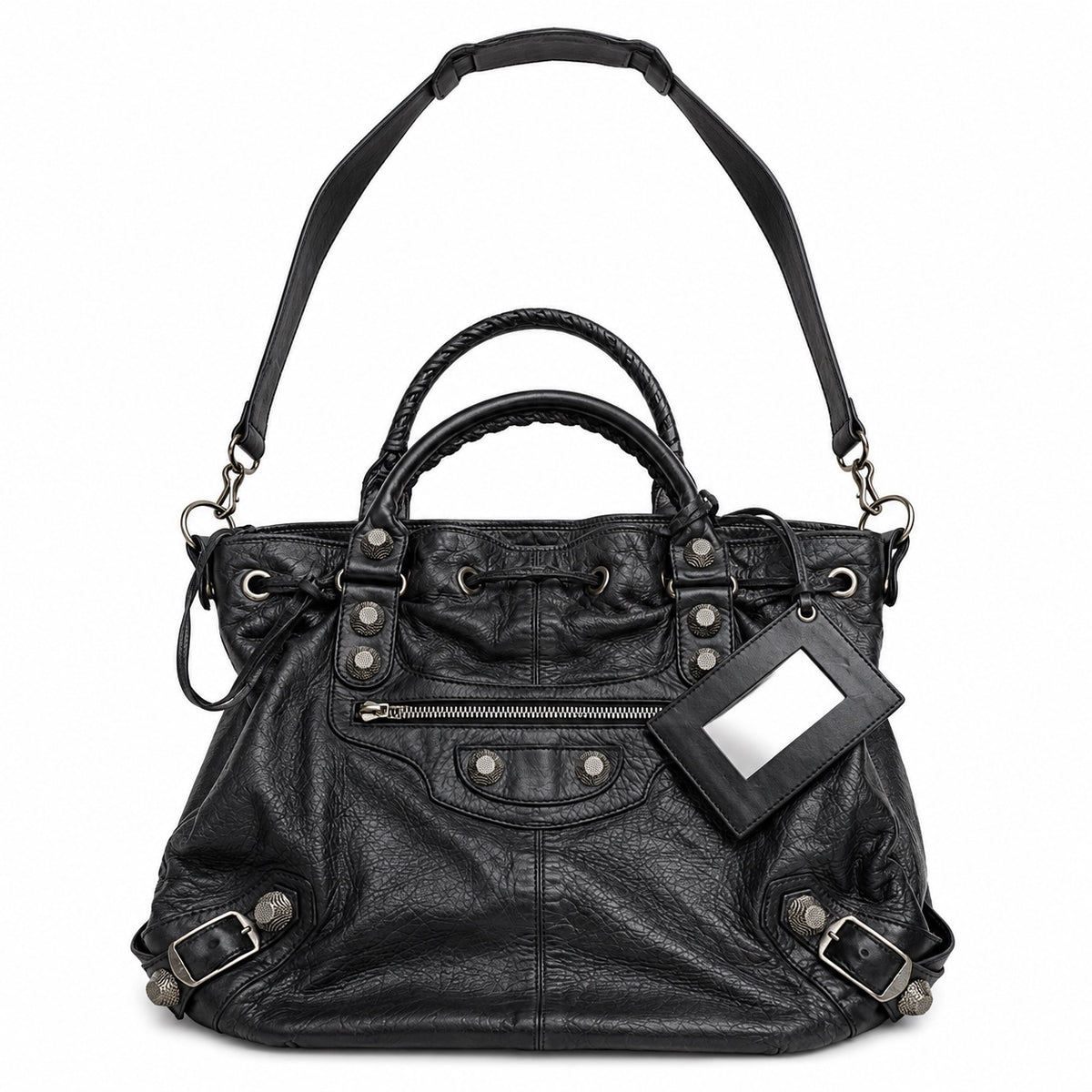 Balenciaga Classic City Black Leather Satchel Bag with Silver Hardware