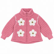 POL Berber Knit Sweater with Flower Print in Coral