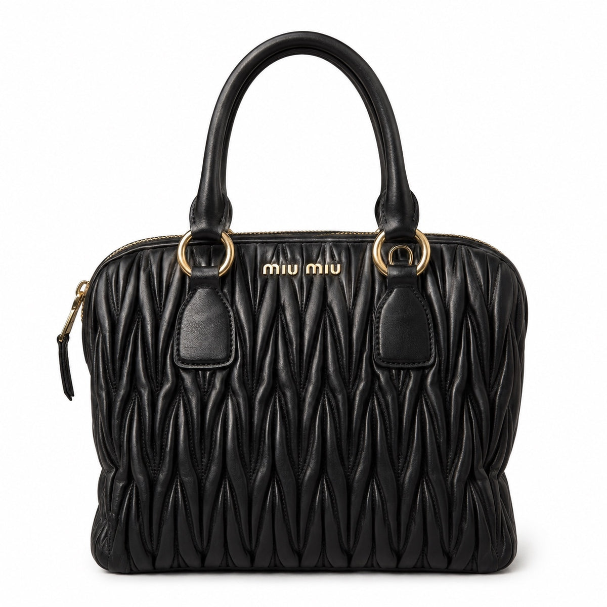 Miu Miu Black Quilted Leather Handbag with Gold Hardware