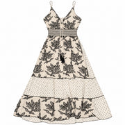 POL Women's Size Large Cream and Black Floral Embroidered Maxi Dress with Spaghetti Straps