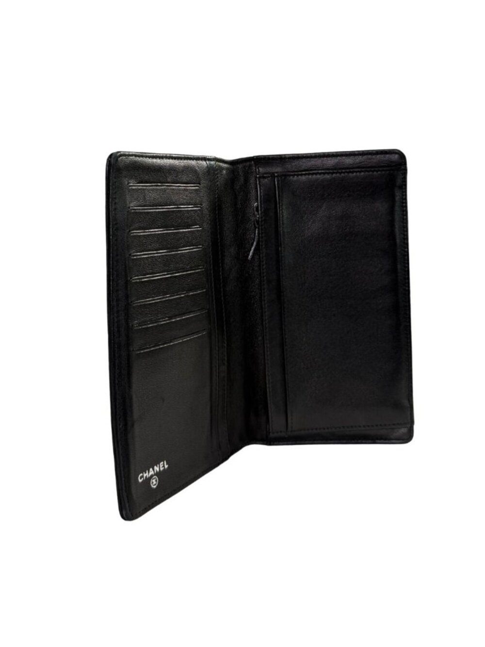 Chanel black Camellia embossed long wallet