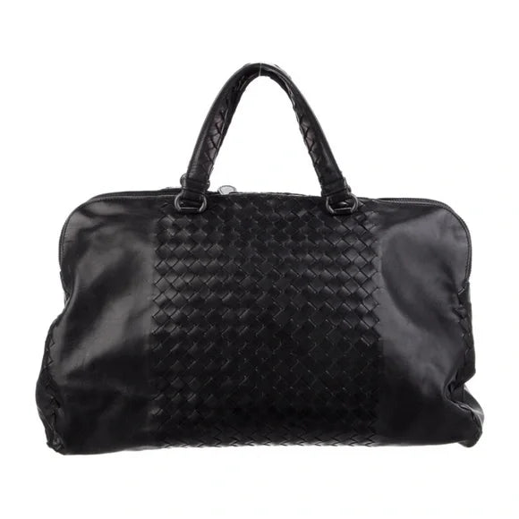 BOTTEGA VENETA 			Black Intrecciato Woven Calf Leather Top Handle Bag