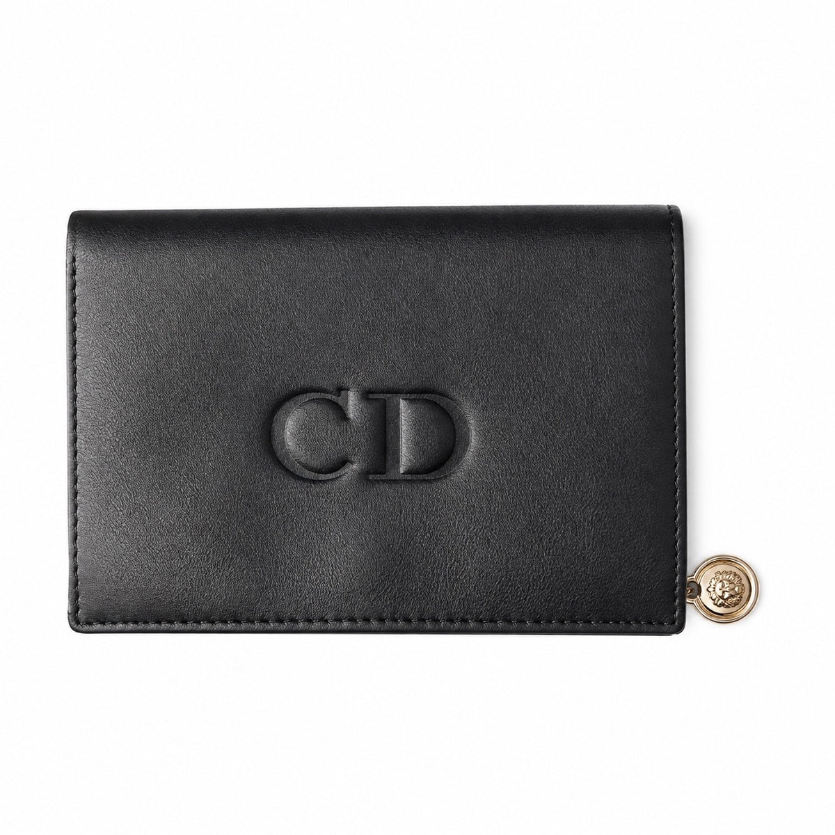 Christian Dior Black and Red Leather Trifold Wallet with Gold Button Closure