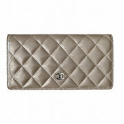 Chanel Taupe quilted patent leather wallet