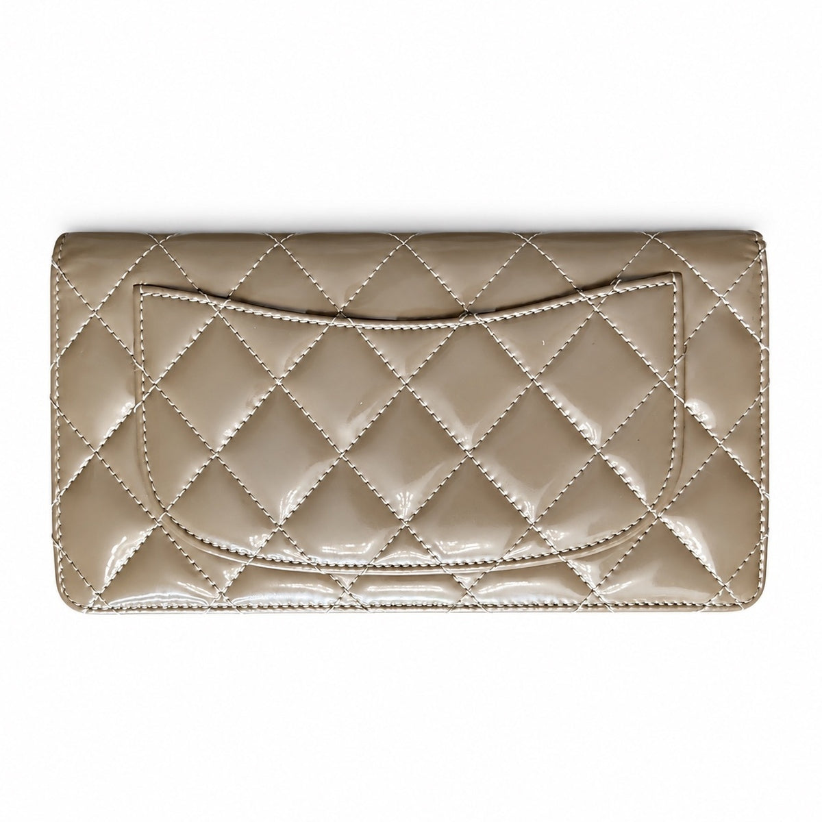 Chanel Taupe quilted patent leather wallet