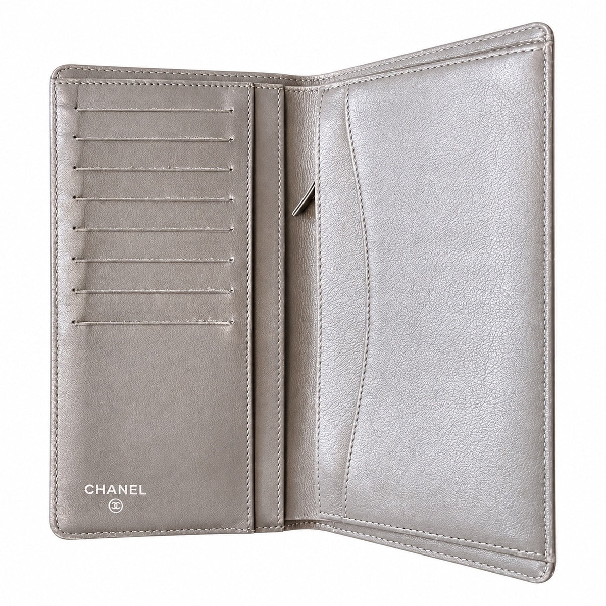 Chanel Taupe quilted patent leather wallet