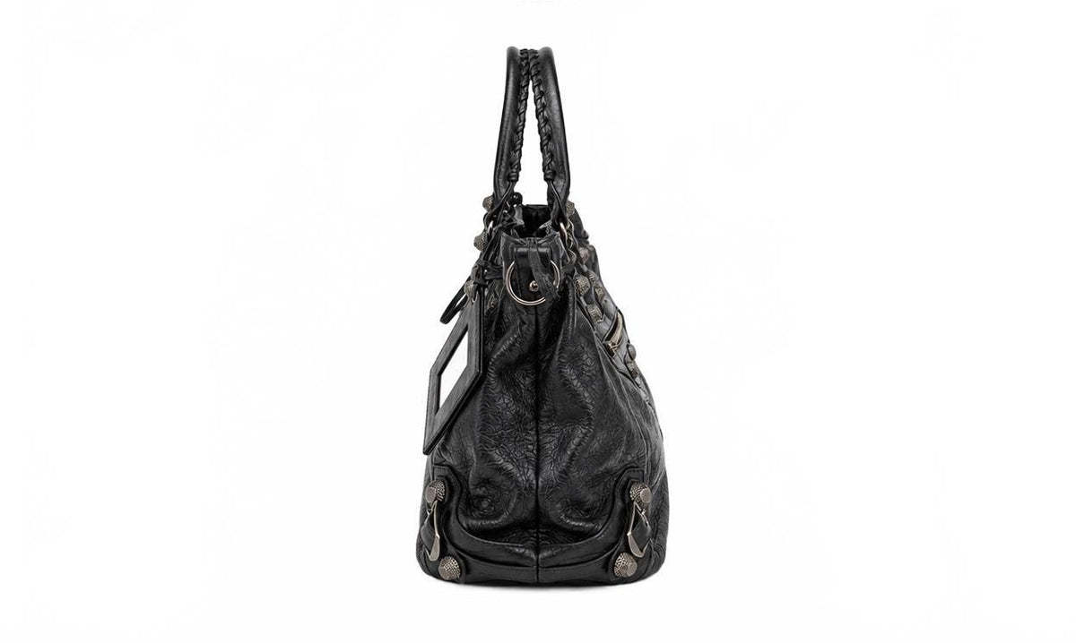 Balenciaga Classic City Black Leather Satchel Bag with Silver Hardware